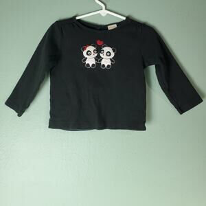 Gymboree Outlet Holiday Panda Toddler Girls Black Long Sleeve Tee Top Size 2T